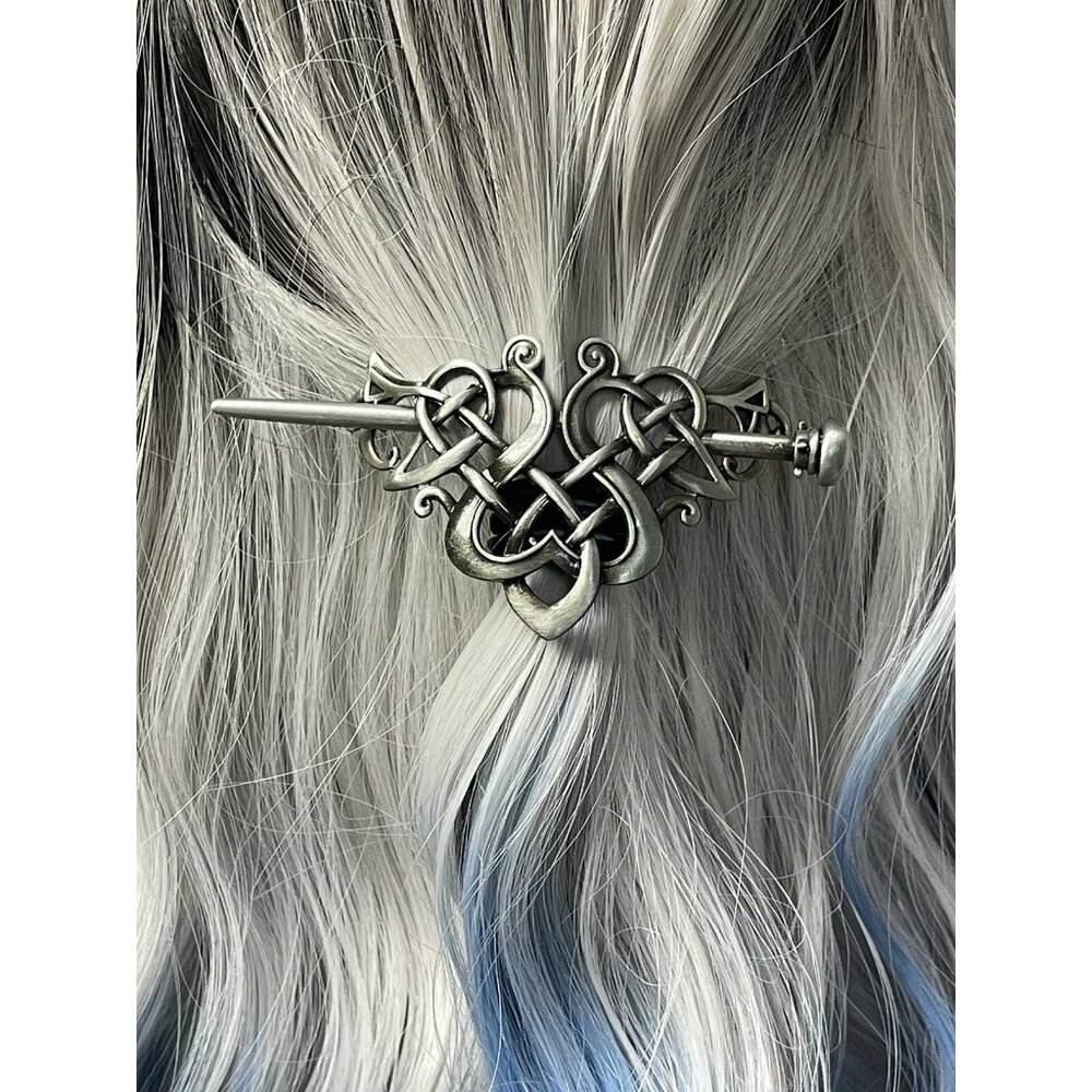 Celtic Weave Knotwork Bun Holder Women Viking Hair Stick Cage Pin Barrette Heart - Picture 6 of 16